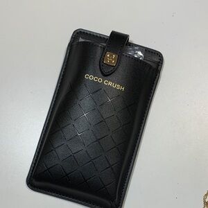 CHANEL Black Phone Sleeve with Gold Accents
